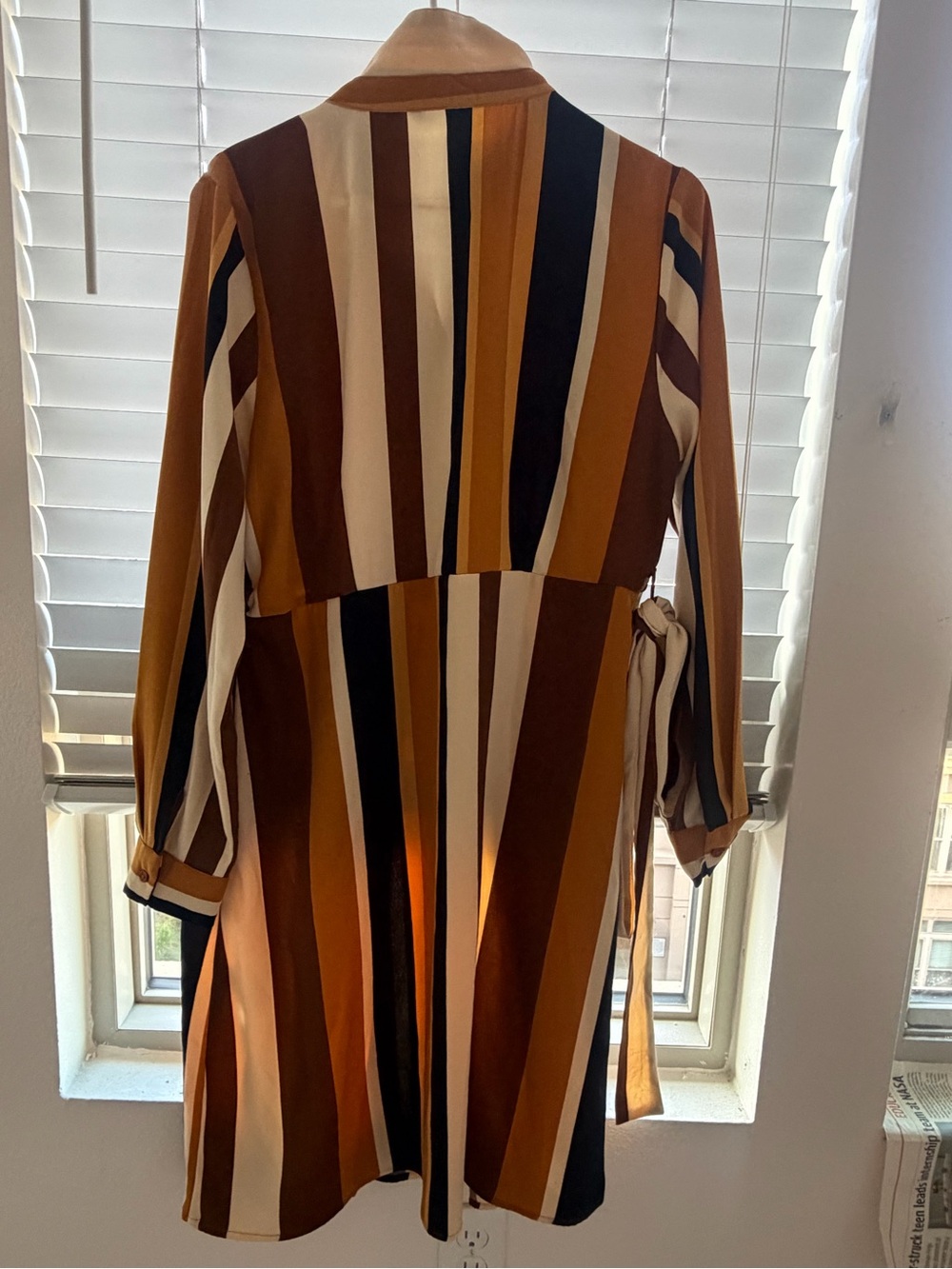 Striped Wrap Dress in Brown & Cream with belt